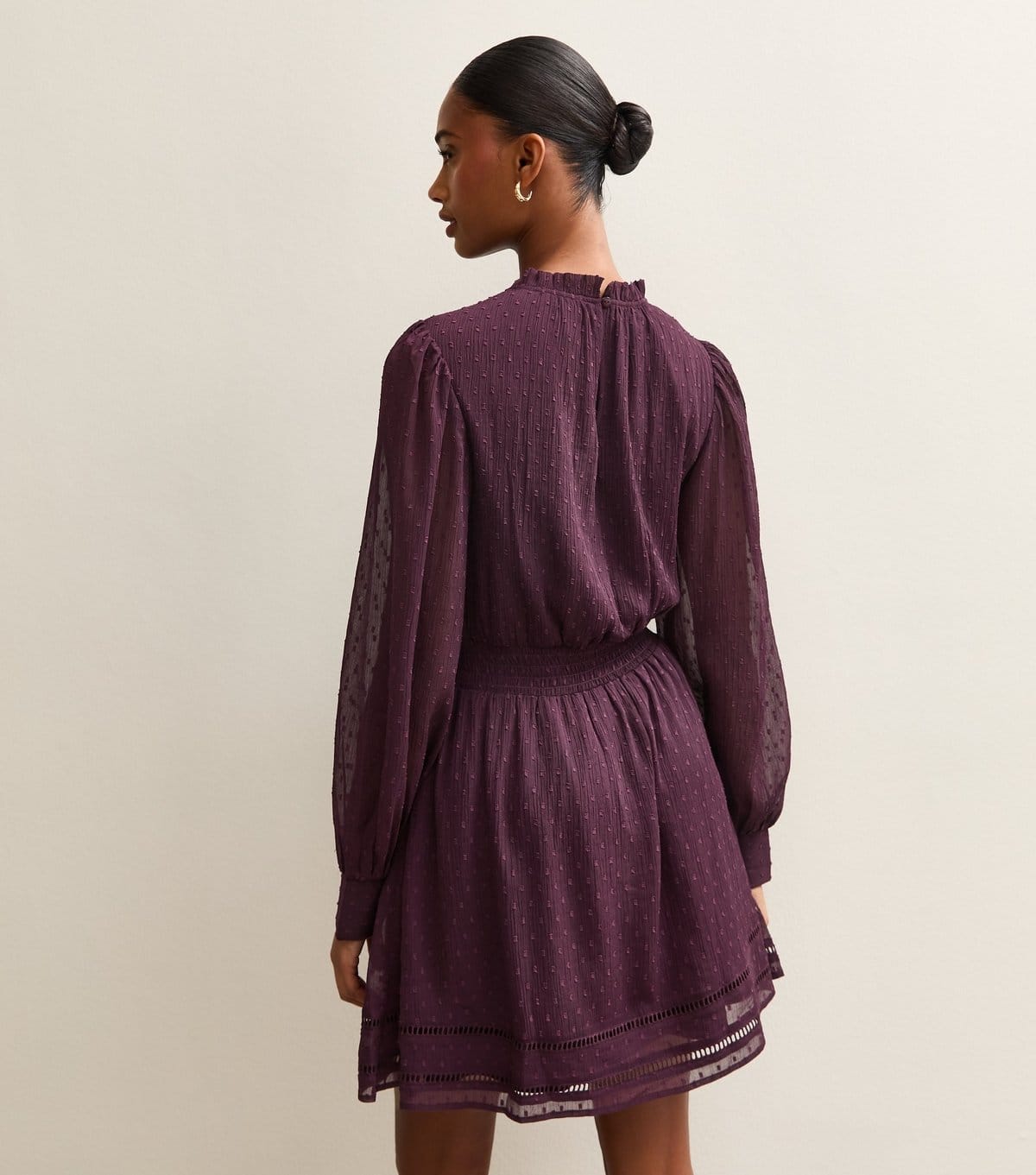 New Look Women's Dark Burgundy Dobby Long Sleeve Mini Dress New Look - 4