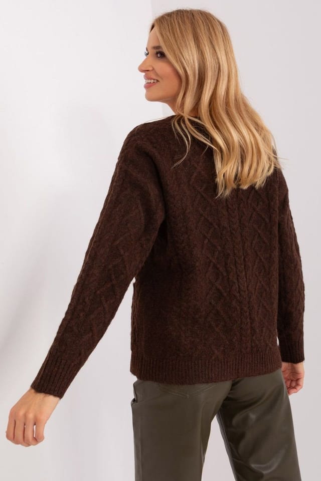 Love Lace Love Lace Women's V Neck Button Cardigan Sweater with Texture in Brown - 3