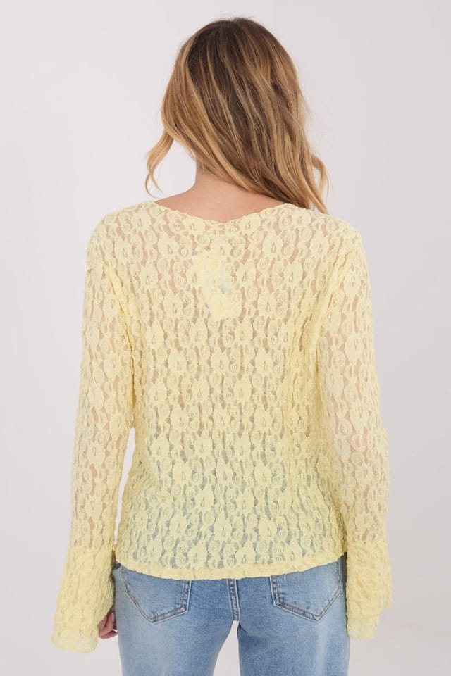 Love Lace Love Lace Women's Elegant Fitted Lace Blouse with Bell Sleeves in Yellow - 3