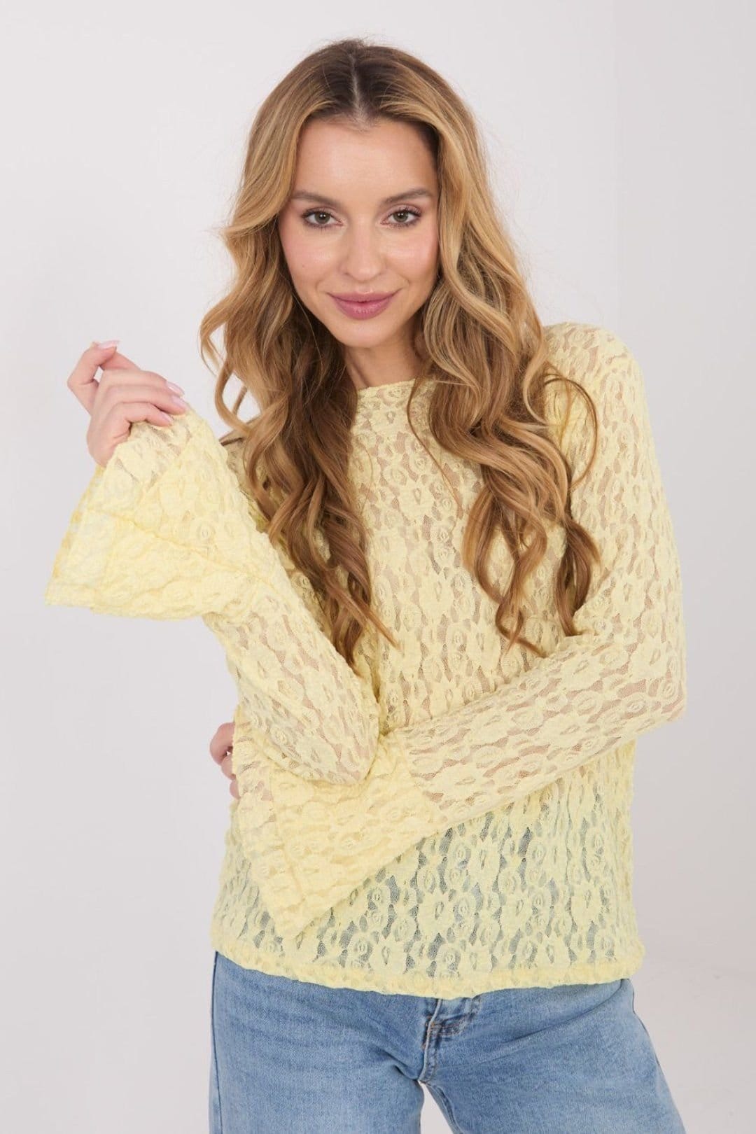 Love Lace Love Lace Women's Elegant Fitted Lace Blouse with Bell Sleeves in Yellow - 4