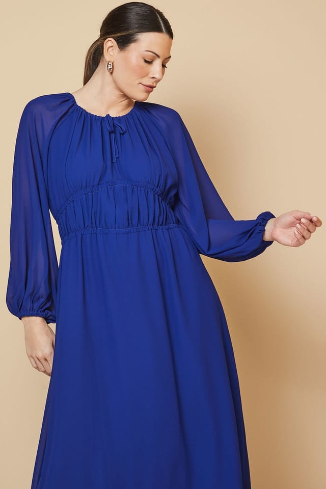 Wallis Wallis Women's Woven Tie Front Waist Detail Midi Dress in Cobalt - 2