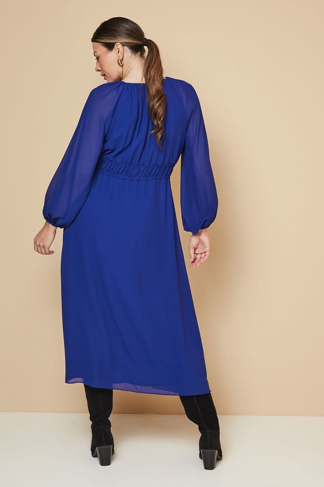 Wallis Wallis Women's Woven Tie Front Waist Detail Midi Dress in Cobalt - 3