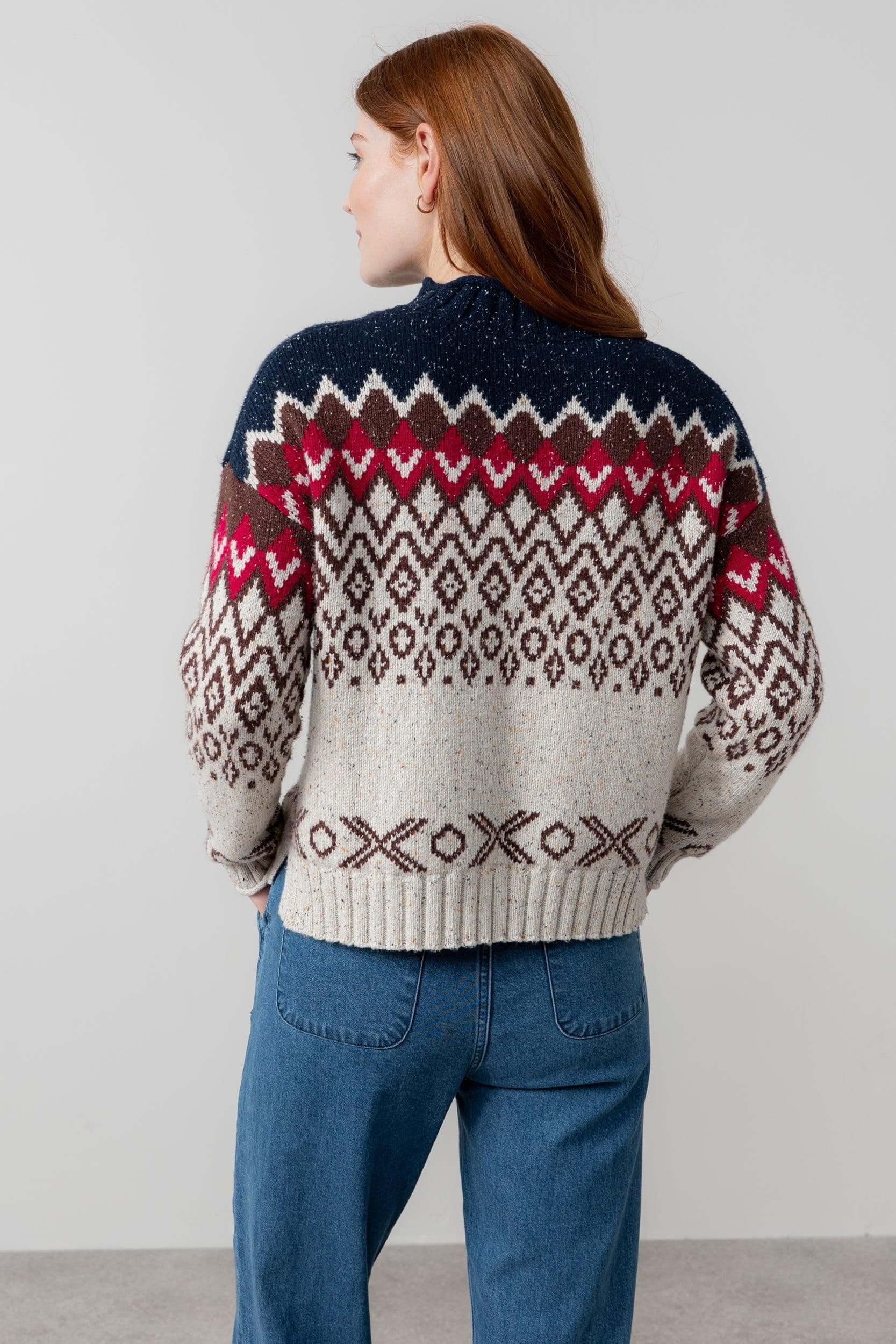 Lily & Me Lily & Me Women's Maeve High Neck Cotton Blend Fair Isle Jumper in Chocolate - 4