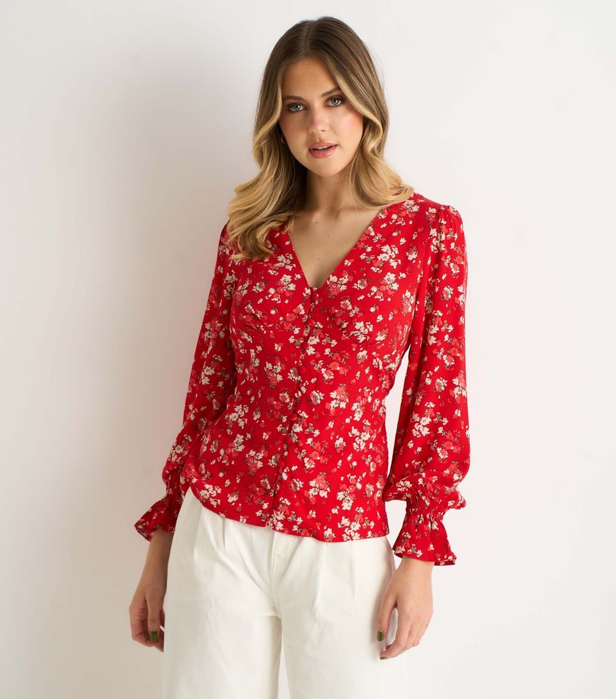 Gini London Gini London Red Floral Print Blouse