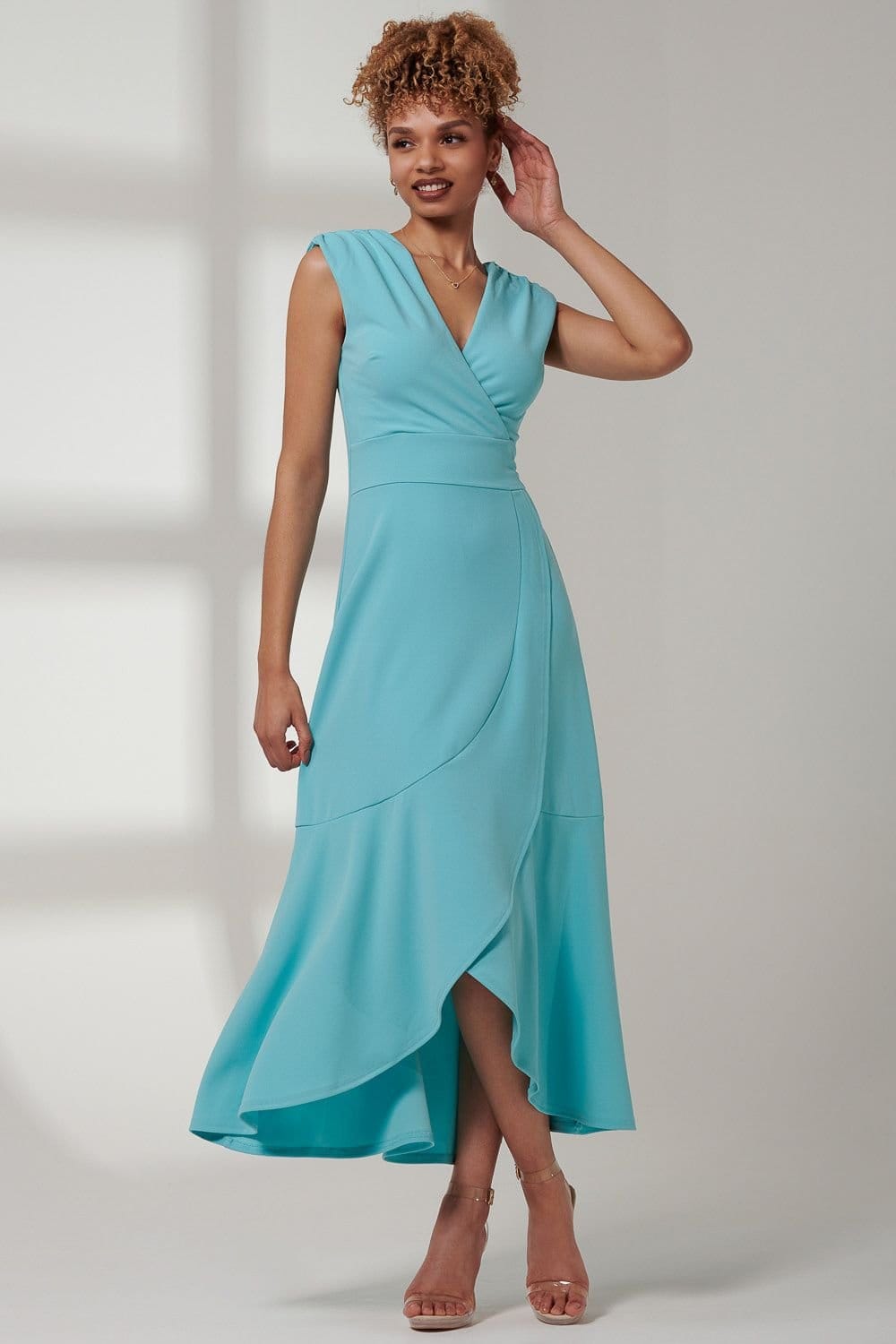 Jolie Moi Jolie Moi Women's Preslie Wrap Frill Hem Maxi Dress in Turquoise - 4
