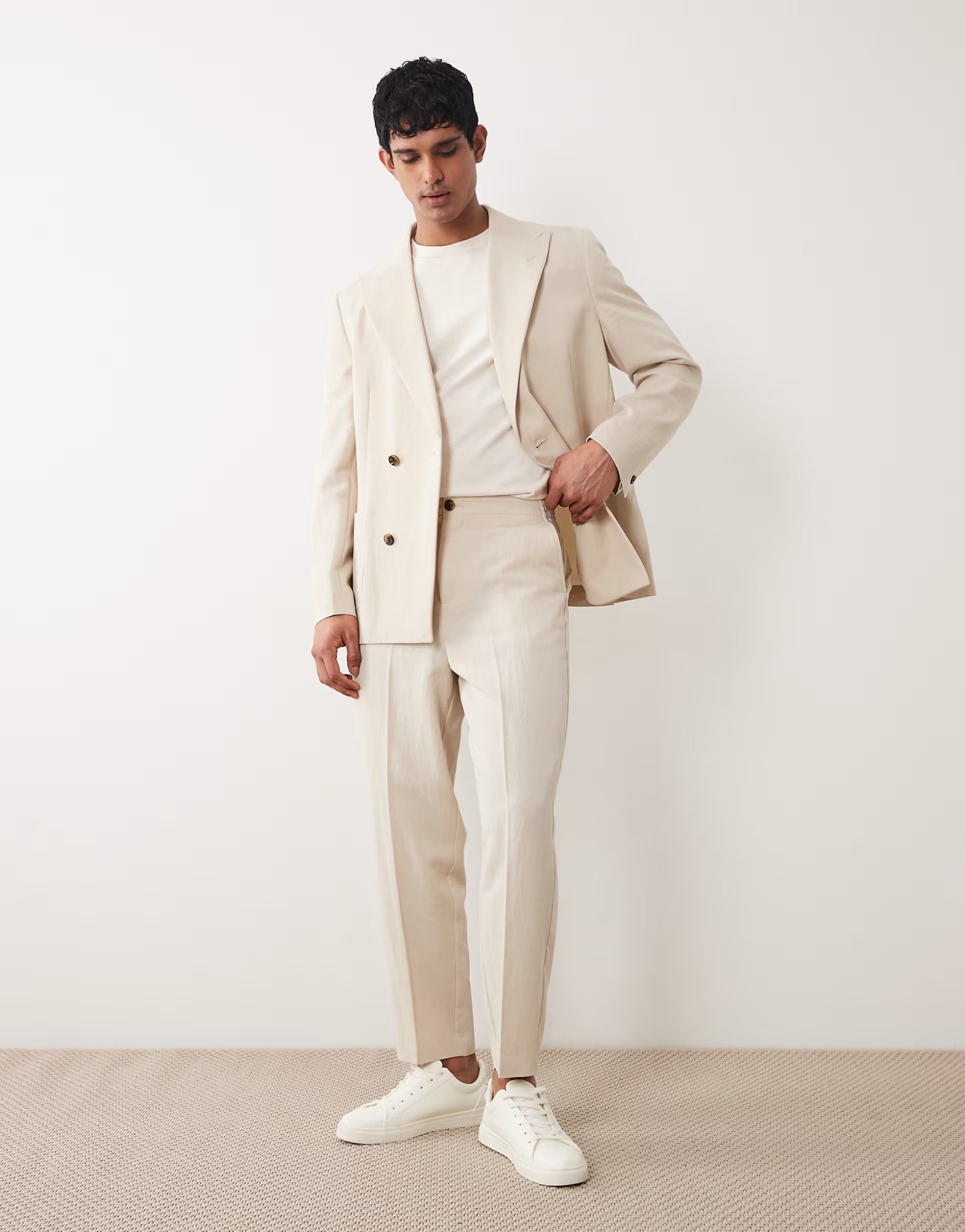ASOS ASOS DESIGN relaxed tapered suit trousers in cream - 1