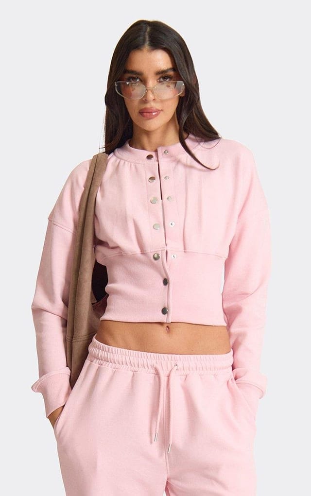 EGO Long Sleeve Popper Front Sweatshirt In Pink, Women's Size UK L - 2