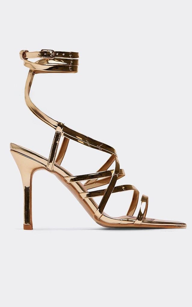EGO Desert Strappy Square Toe Heel In Gold Patent, Women's Size UK 3 - 2