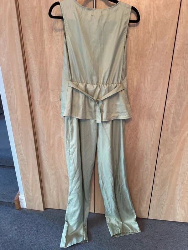 PLT New PLT sage green woven waistcoat tailored wide leg jumpsuit size 10