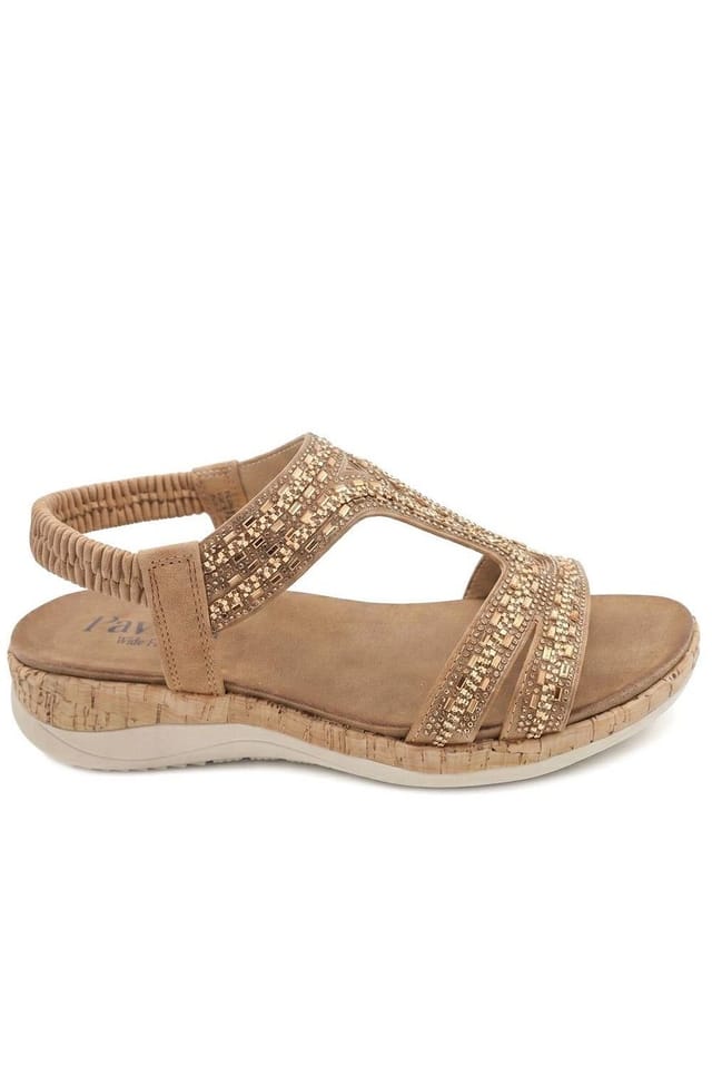 Pavers Pavers Women's Wide Fit Elasticated Sandals in Tan - 2