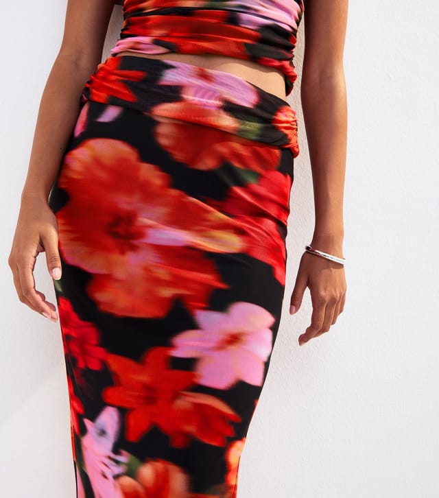 New Look Women's Black Blurred Hibiscus Print Mesh Midi Skirt New Look - 3