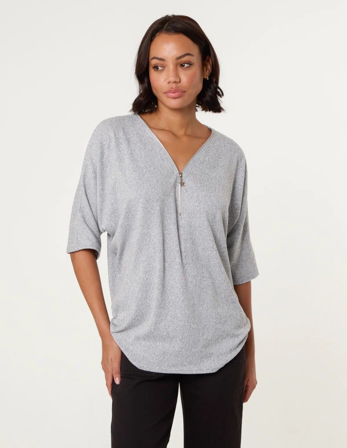 Blue Vanilla Plain Half Zip Top