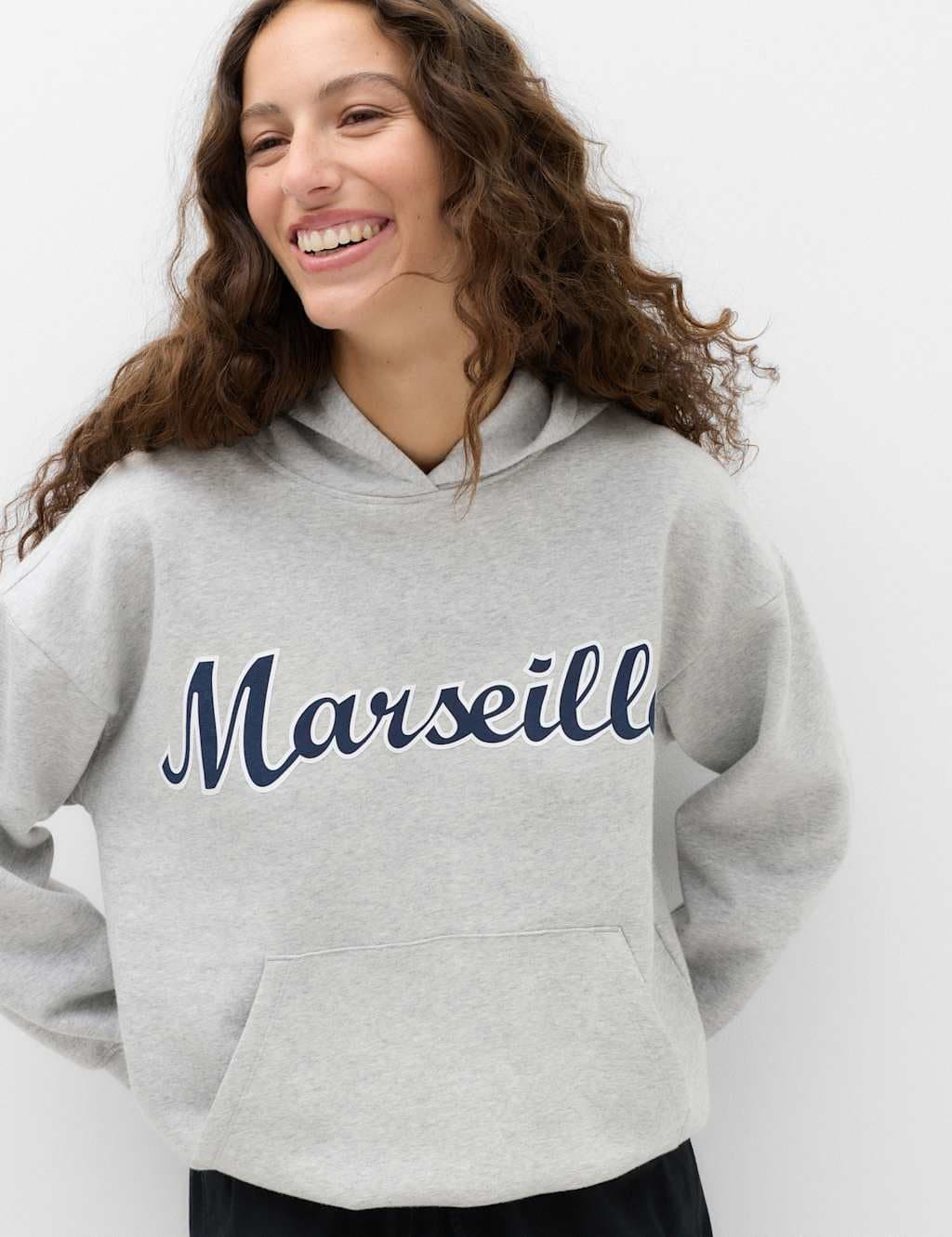 Marks & Spencer M&S Cotton Rich Graphic Hoodie Grey Marl