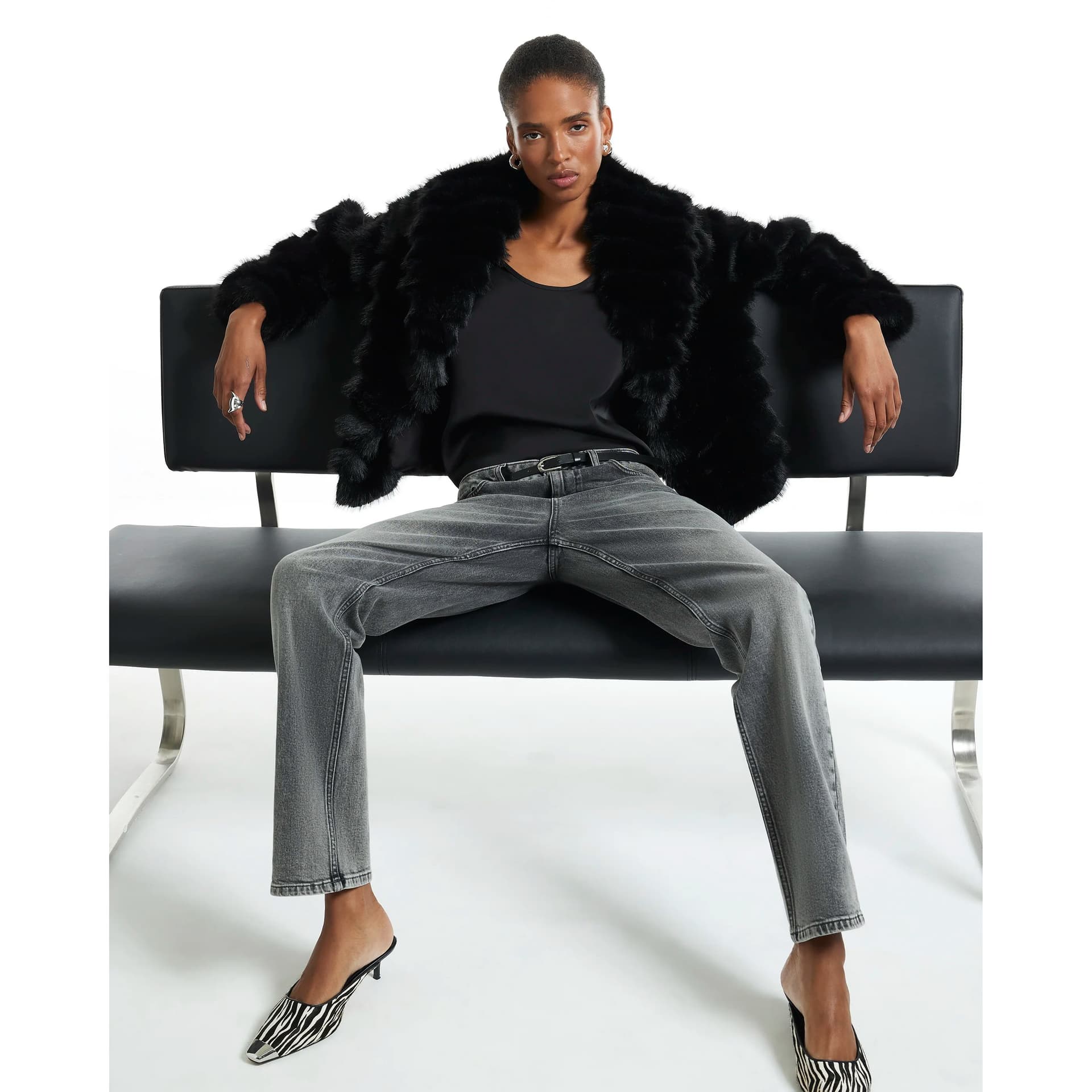 River Island River Island Womens Black Short Faux Fur Coat