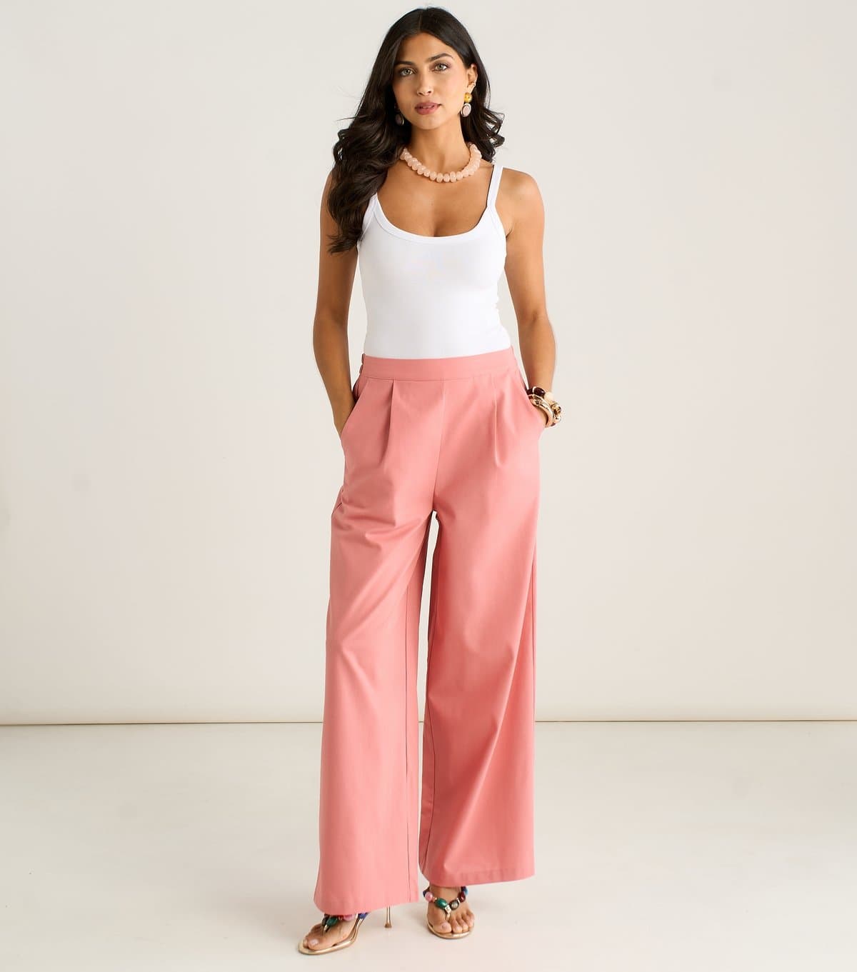 Gini London Gini London Pink Pleated Front Wide Leg Trousers