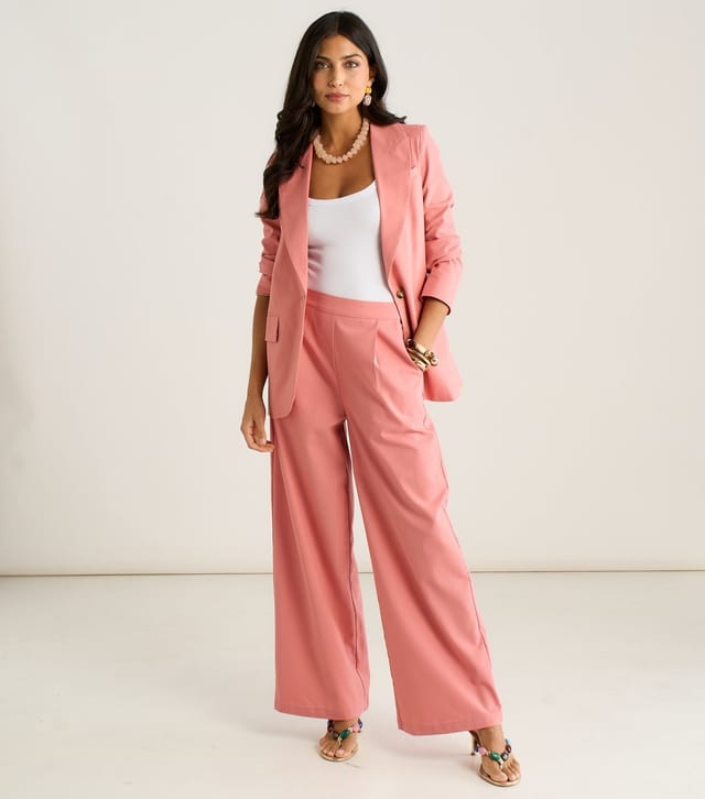 Gini London Women's Pink Pleated Front Wide Leg Trousers Gini London New Look - 2