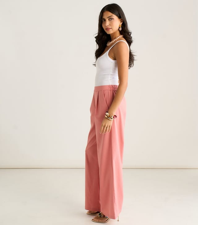 Gini London Women's Pink Pleated Front Wide Leg Trousers Gini London New Look - 3