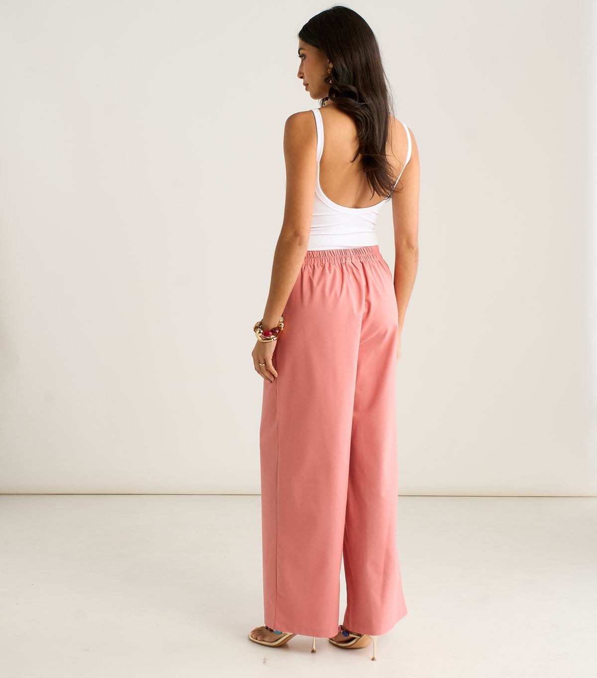 Gini London Women's Pink Pleated Front Wide Leg Trousers Gini London New Look - 4