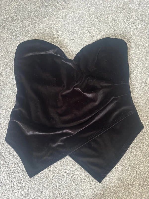 ASOS Design ASOS Design Black Velvet Bandeau Corset Top | Strapless | Size UK 8