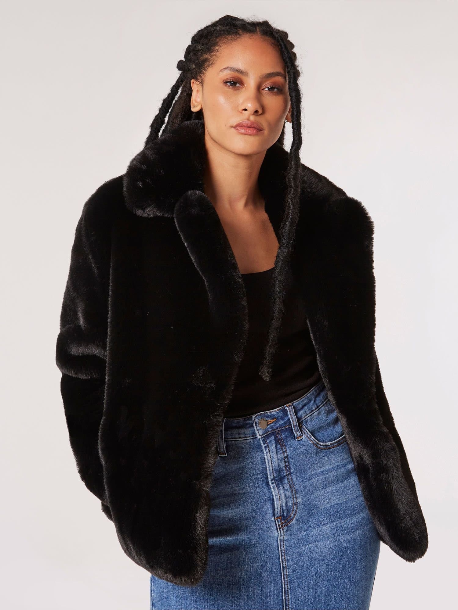 Apricot Apricot Women's Short Opulent Fur Coat in Black