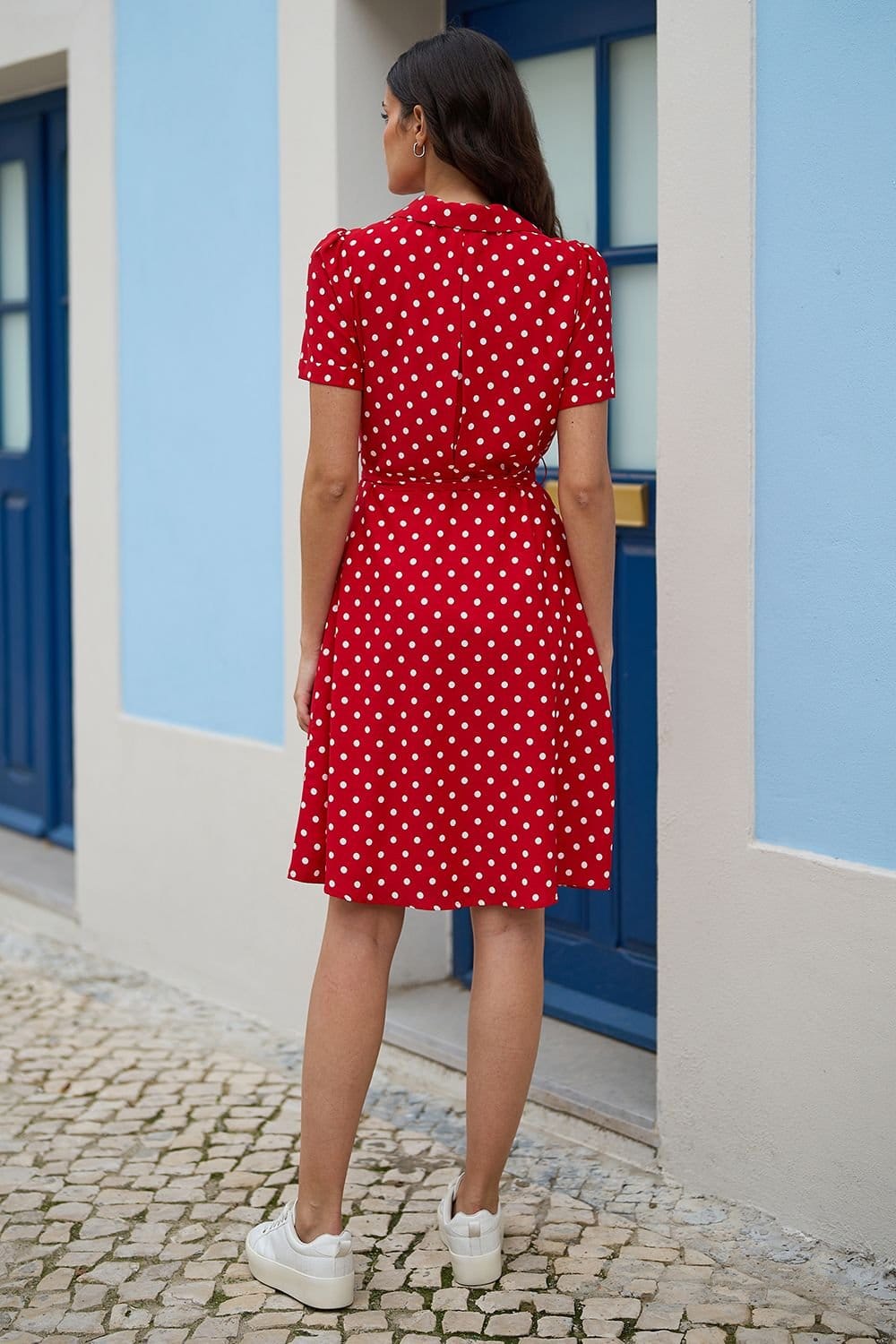 Yumi Yumi Women's Retro Shirt Polka Dot Dress in Red - 4