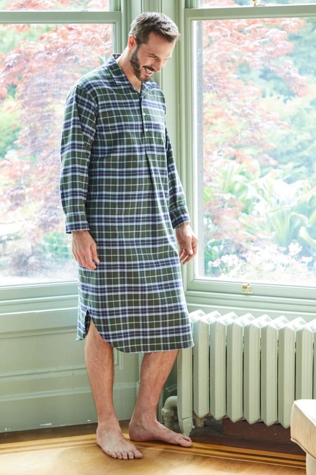 British Boxers British Boxers Men's "Jura" Tartan Brushed Cotton Nightshirt in Dark Green - 3
