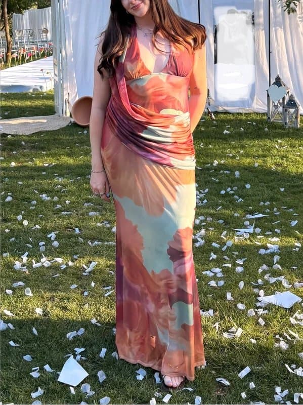 ASOS Design Asos printed mesh floral halter maxi dress