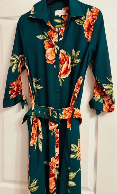 Dancing Leopard Dancing leopard maxi plunge shirt dress wedding work party holiday 12-14 same day post