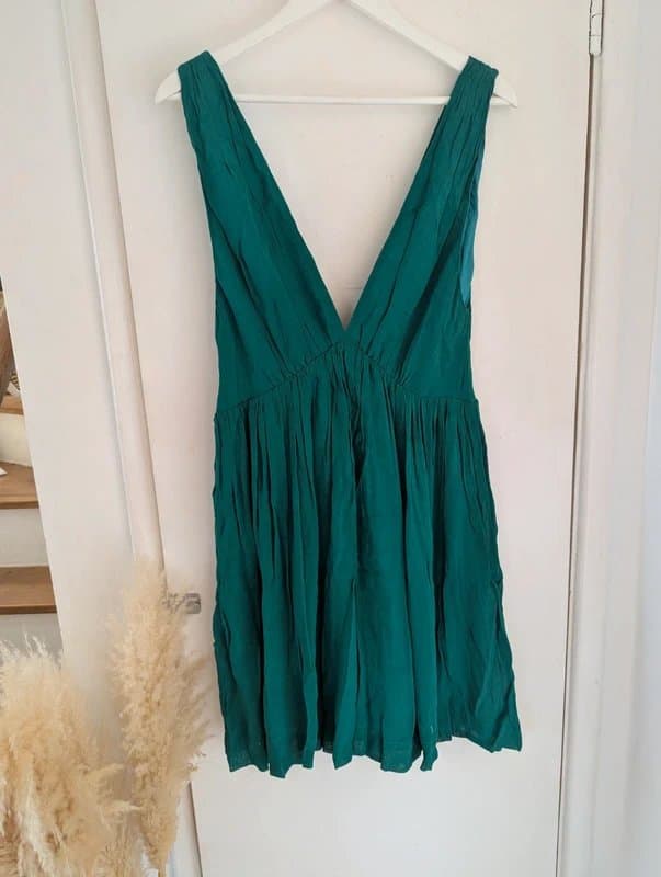 Topshop Rare Kate Moss for Topshop Emerald Green Plunging Mini Dress Size 14