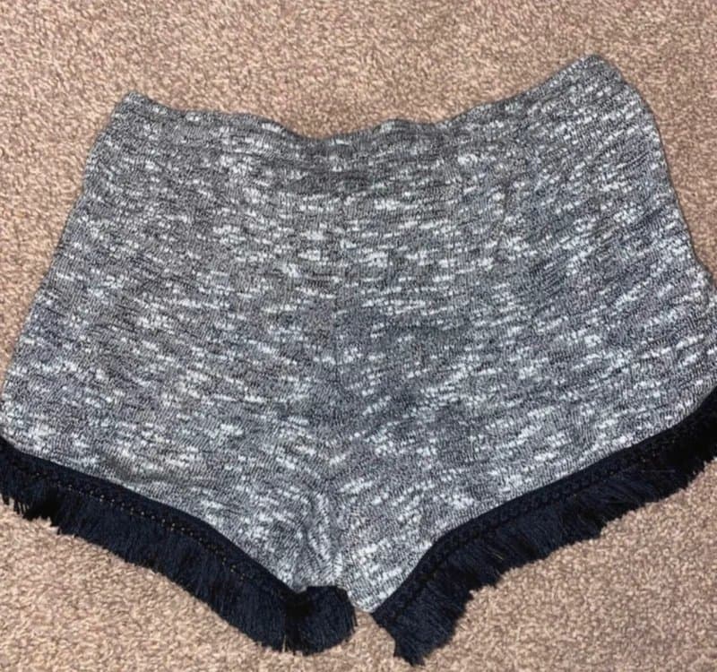 Topshop Topshop grey knit cotton tie waist shorts with black fring