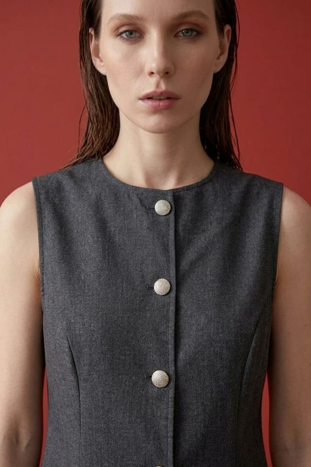 MyFashion MyFashion Women's Cotton Poplin Vest & Wide-Leg Trouser Set in Dark Grey - 2