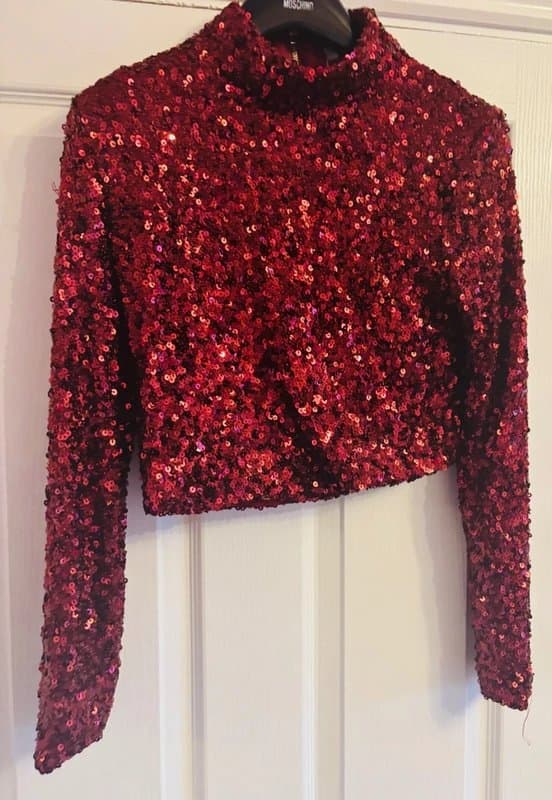 Pink Boutique White icy pink boutique 14 XL sequin statement cute cropped top wedding party holiday same day post
