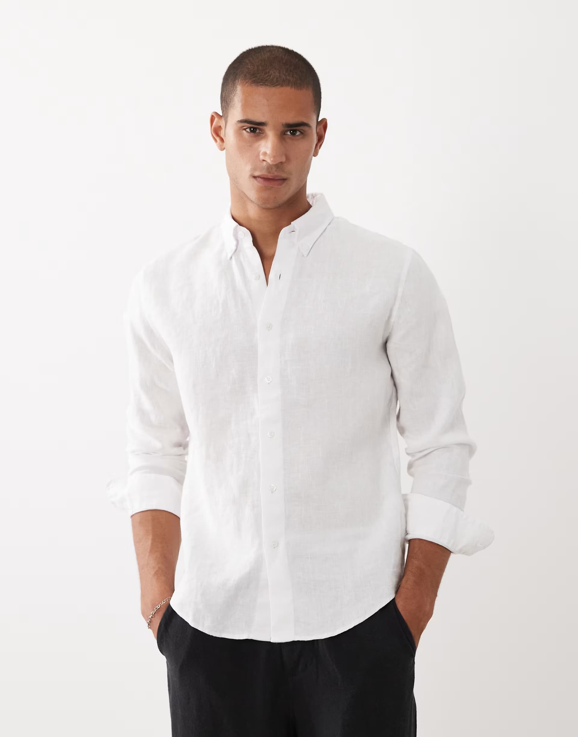 ASOS Abercrombie & Fitch 100% linen long sleeve shirt in white
