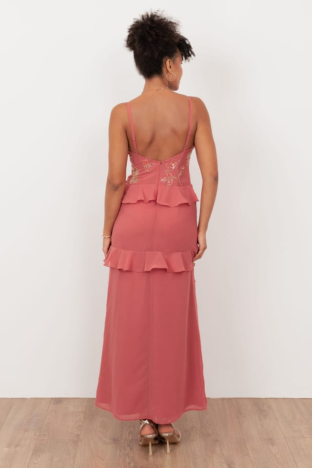 Maya Deluxe Maya Deluxe Women's Embellished Waterfall Ruffle Cami Maxi Dress in Pink - 2