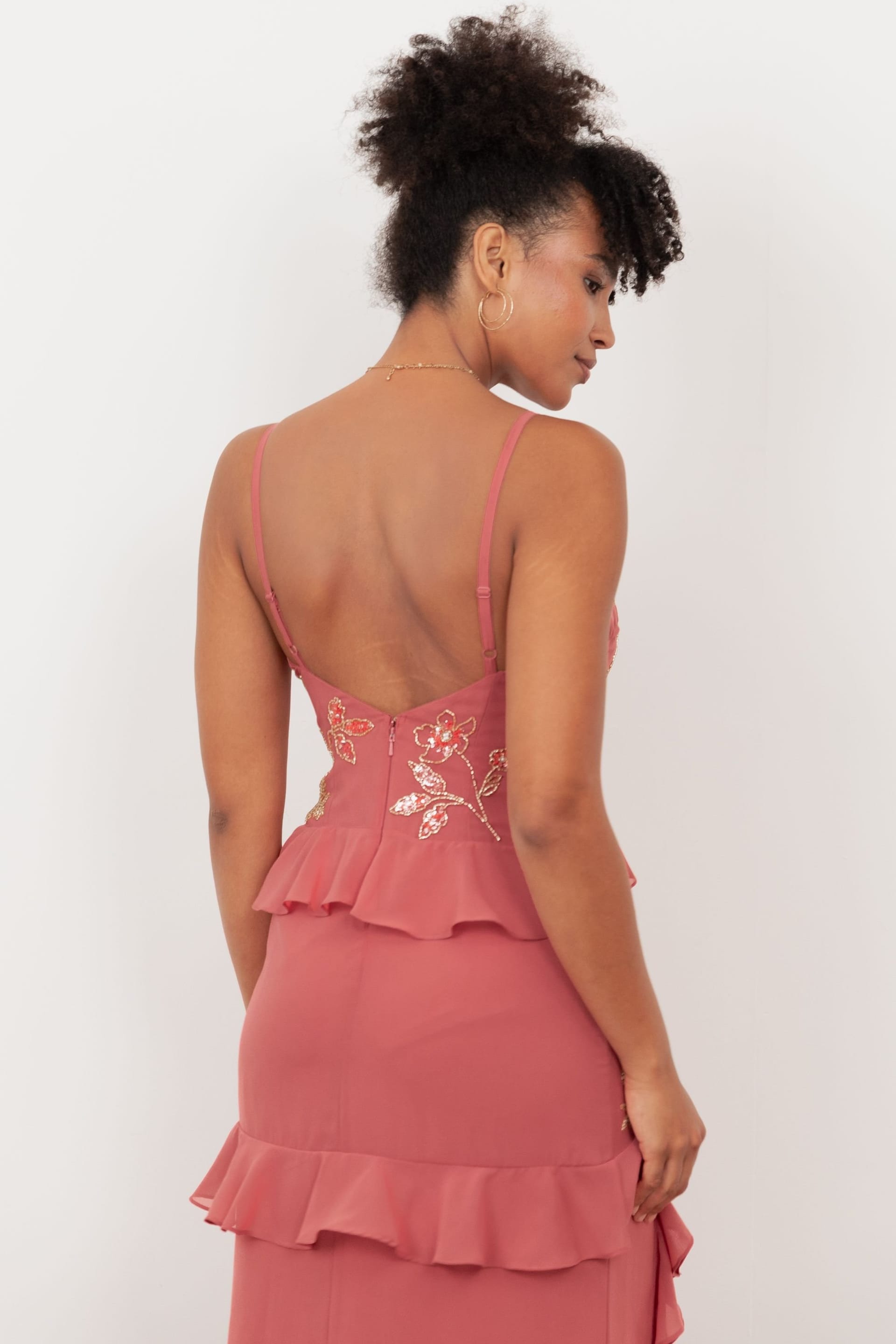 Maya Deluxe Maya Deluxe Women's Embellished Waterfall Ruffle Cami Maxi Dress in Pink - 4