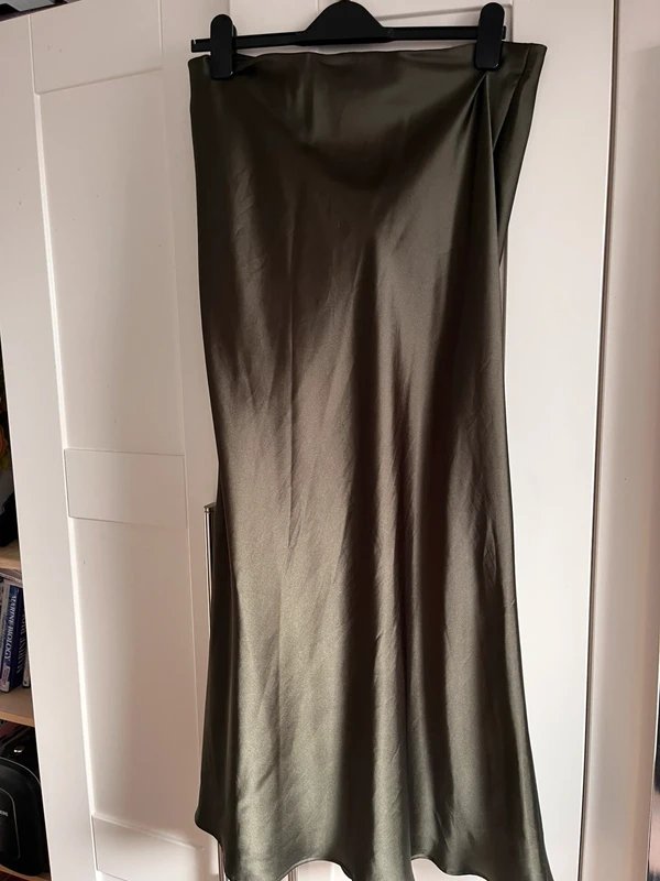 New Look Green khaki satin midaxi midi skirt - 1
