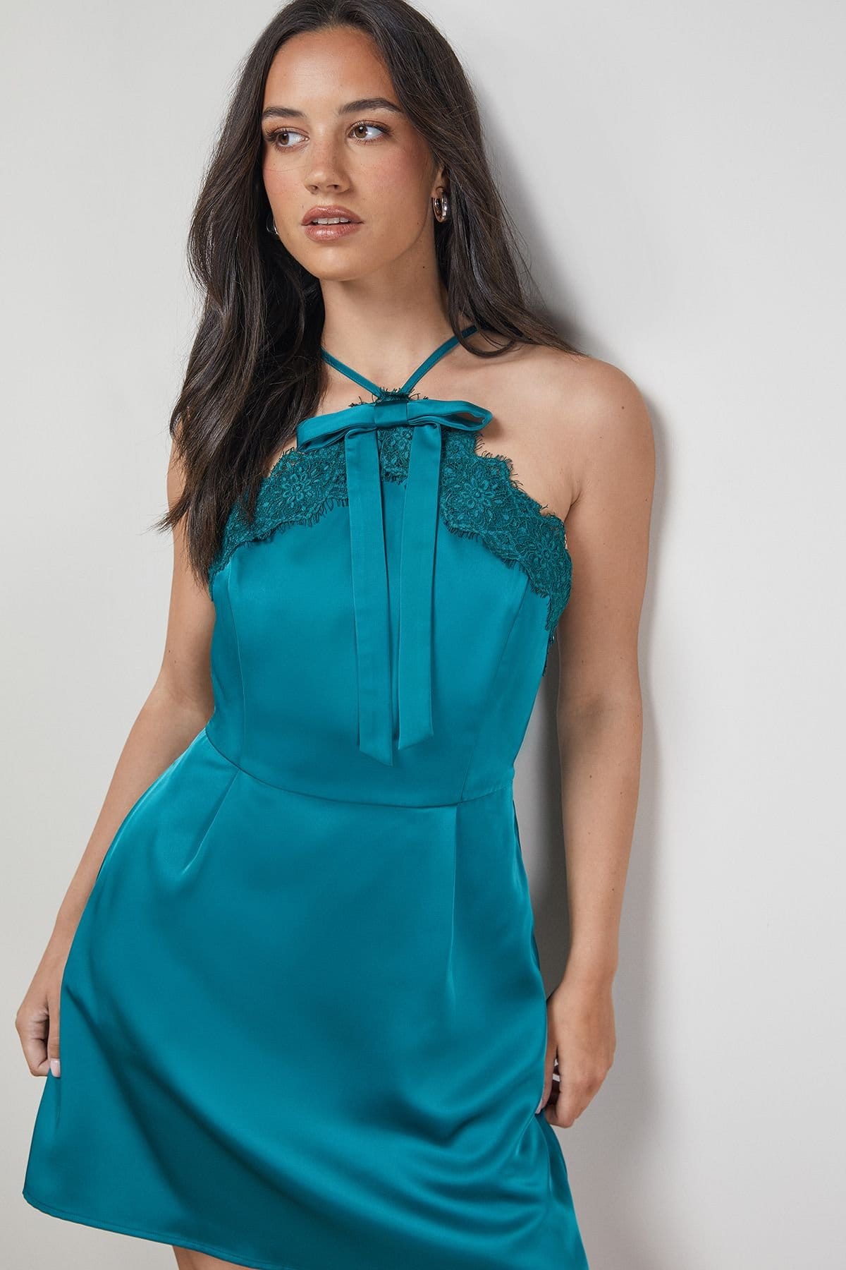Oasis Oasis Women's Lace Detail A Line Mini Dress in Teal - 4