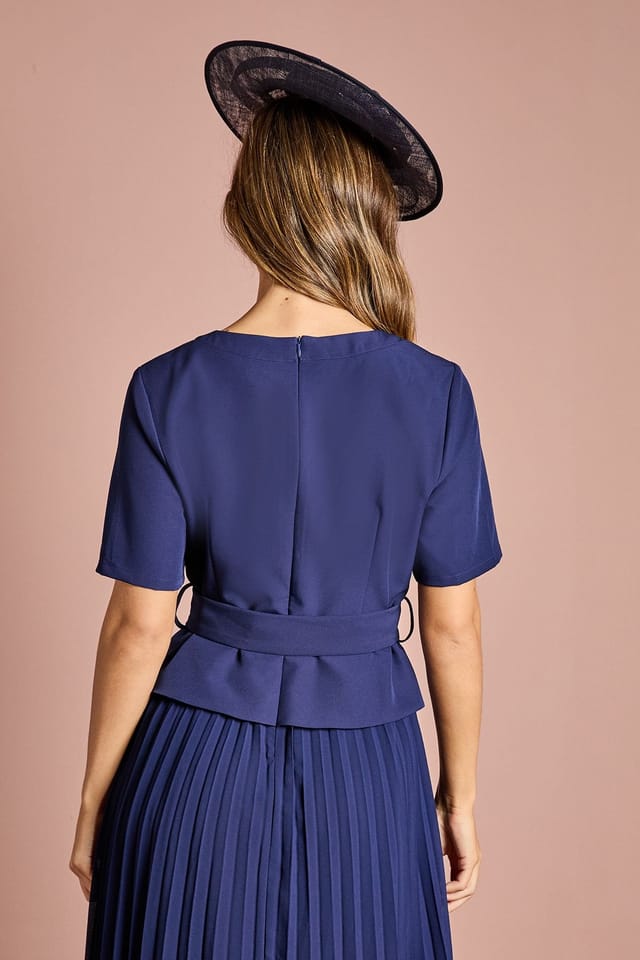 Coast Coast Women's Short Sleeve Button Down Pleated Skirt Midi Dress in Navy - 3