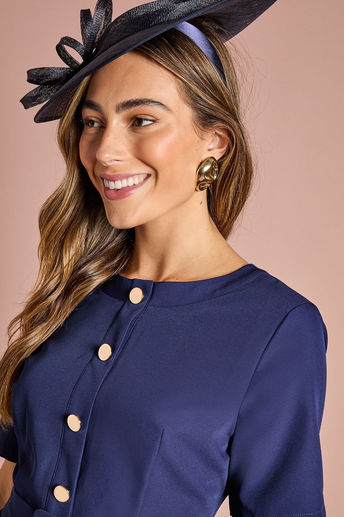 Coast Coast Women's Short Sleeve Button Down Pleated Skirt Midi Dress in Navy - 4