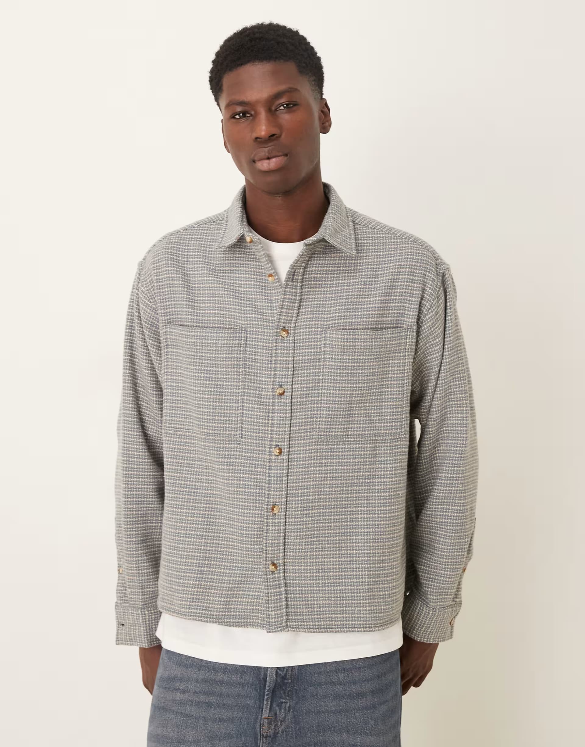 ASOS ASOS DESIGN oversized wool look check flannel shirt in grey