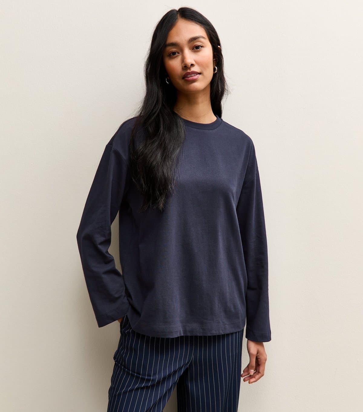 New Look Women's Navy Heavyweight Cotton Long Sleeve T-Shirt New Look