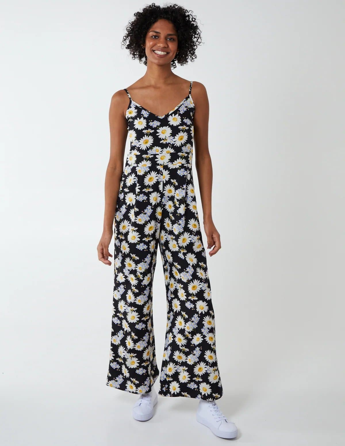 Blue Vanilla Daisy Print Cami Fitted Jumpsuit