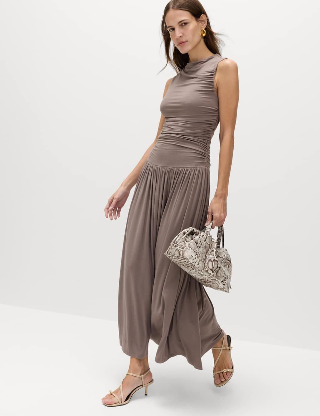 Marks & Spencer M&S Jersey Sleeveless Draped Midaxi Dress Neutral