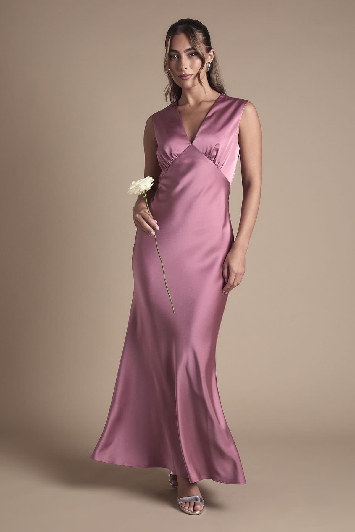 Oasis Oasis Women's Rose Satin Open Back Detail Maxi Bridesmaid Dress