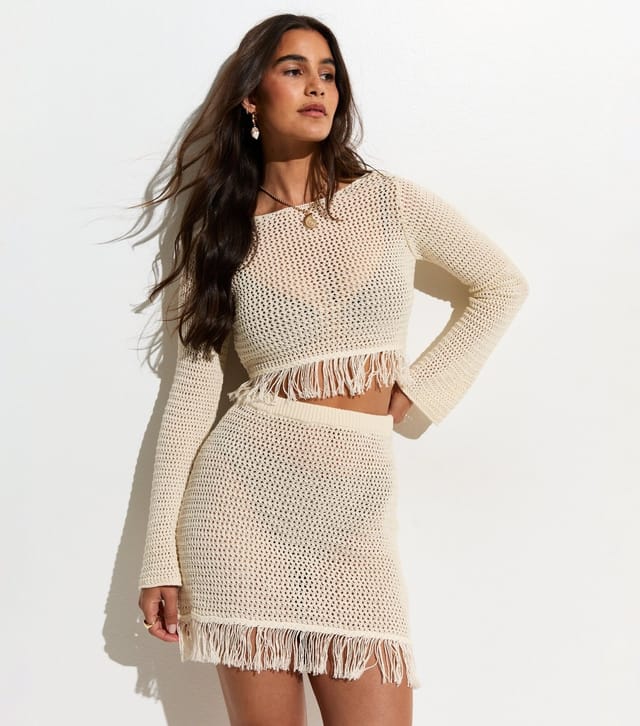New Look Women's Cream Tassel Crochet Mini Skirt New Look - 3