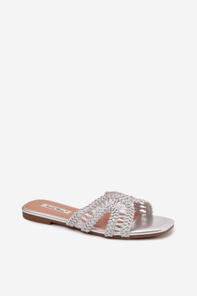 Love Lace Love Lace Women's Comfort Strappy Flip Flops with Cushioned Footbed Slip On in Silver - 2