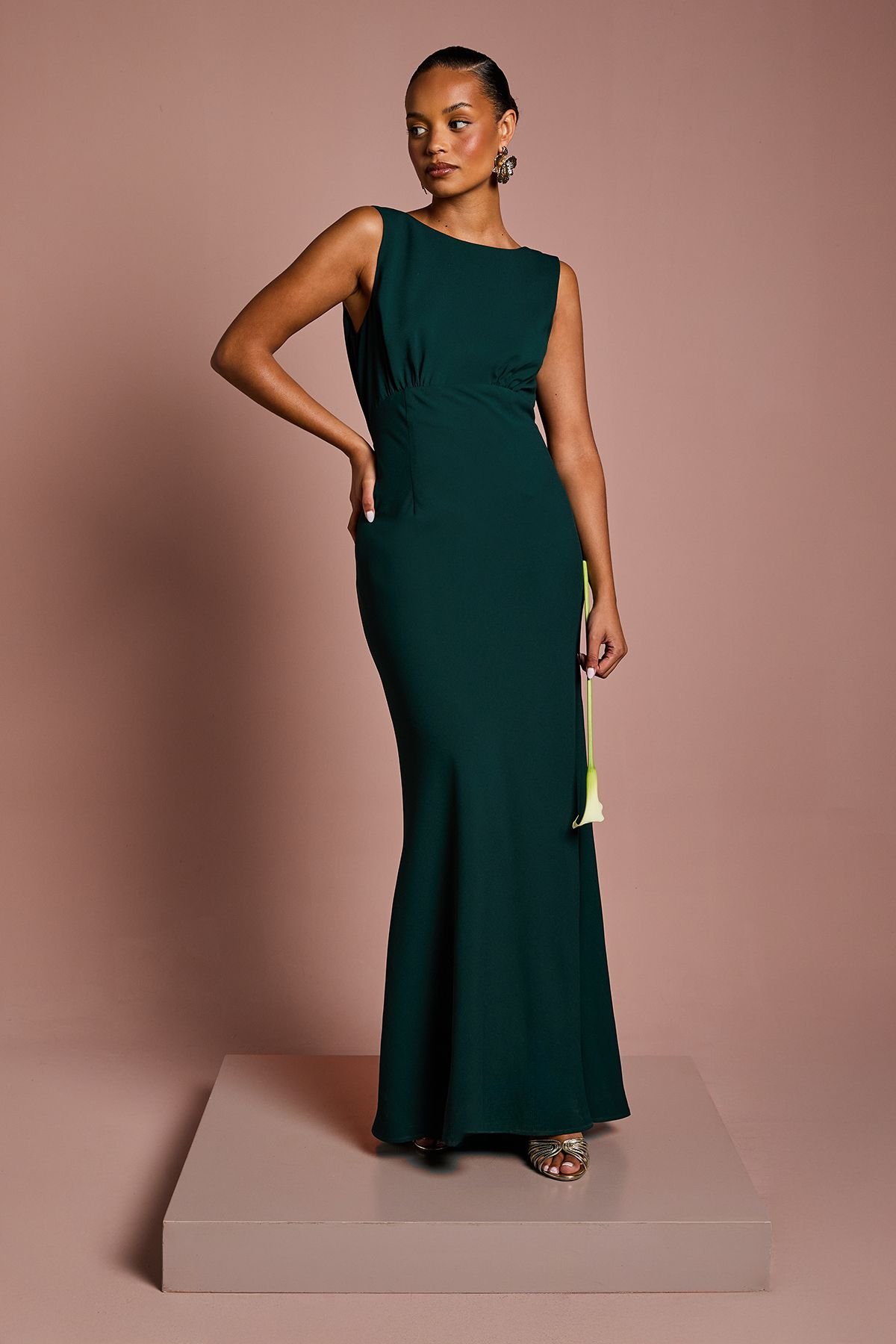 Coast Coast Women's Honoured Petite Sleeveless Cowl Back Maxi Bridesmaid Dress in Emerald - 2