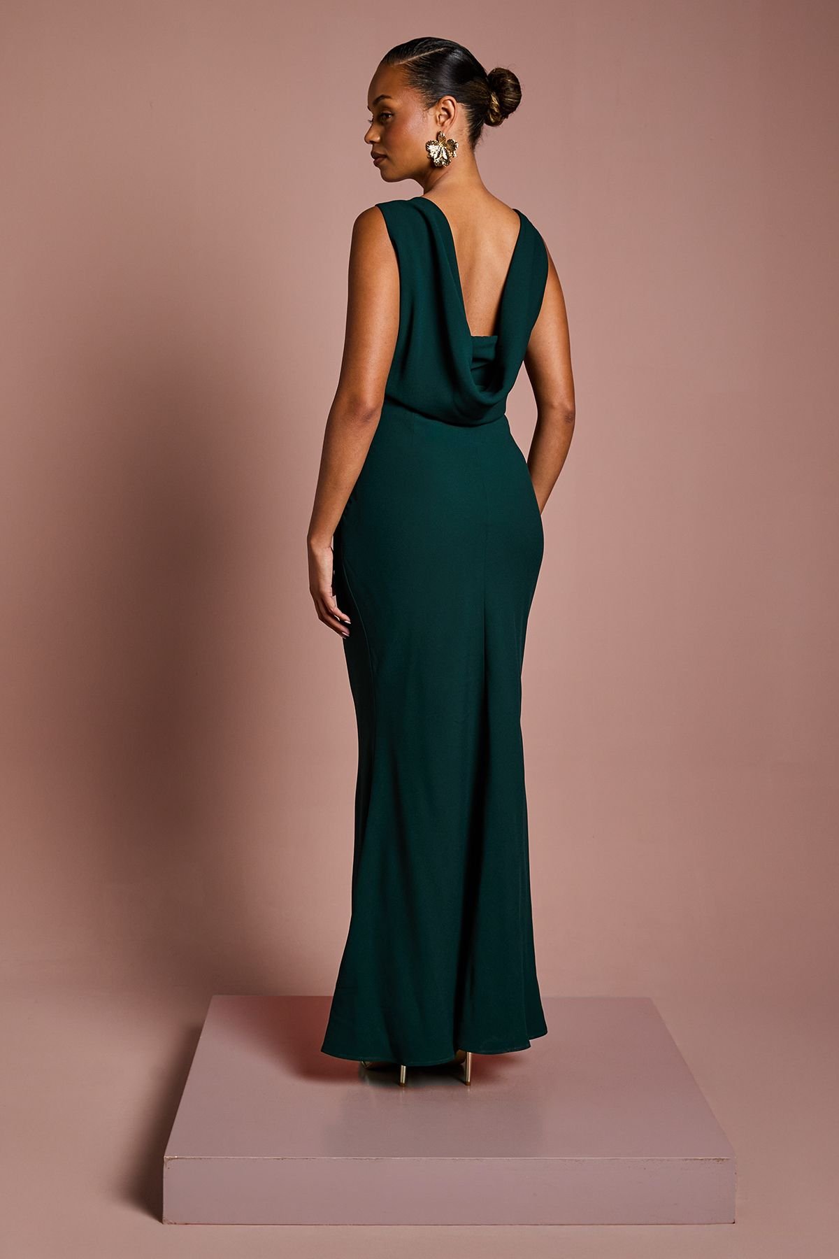 Coast Coast Women's Honoured Petite Sleeveless Cowl Back Maxi Bridesmaid Dress in Emerald - 3