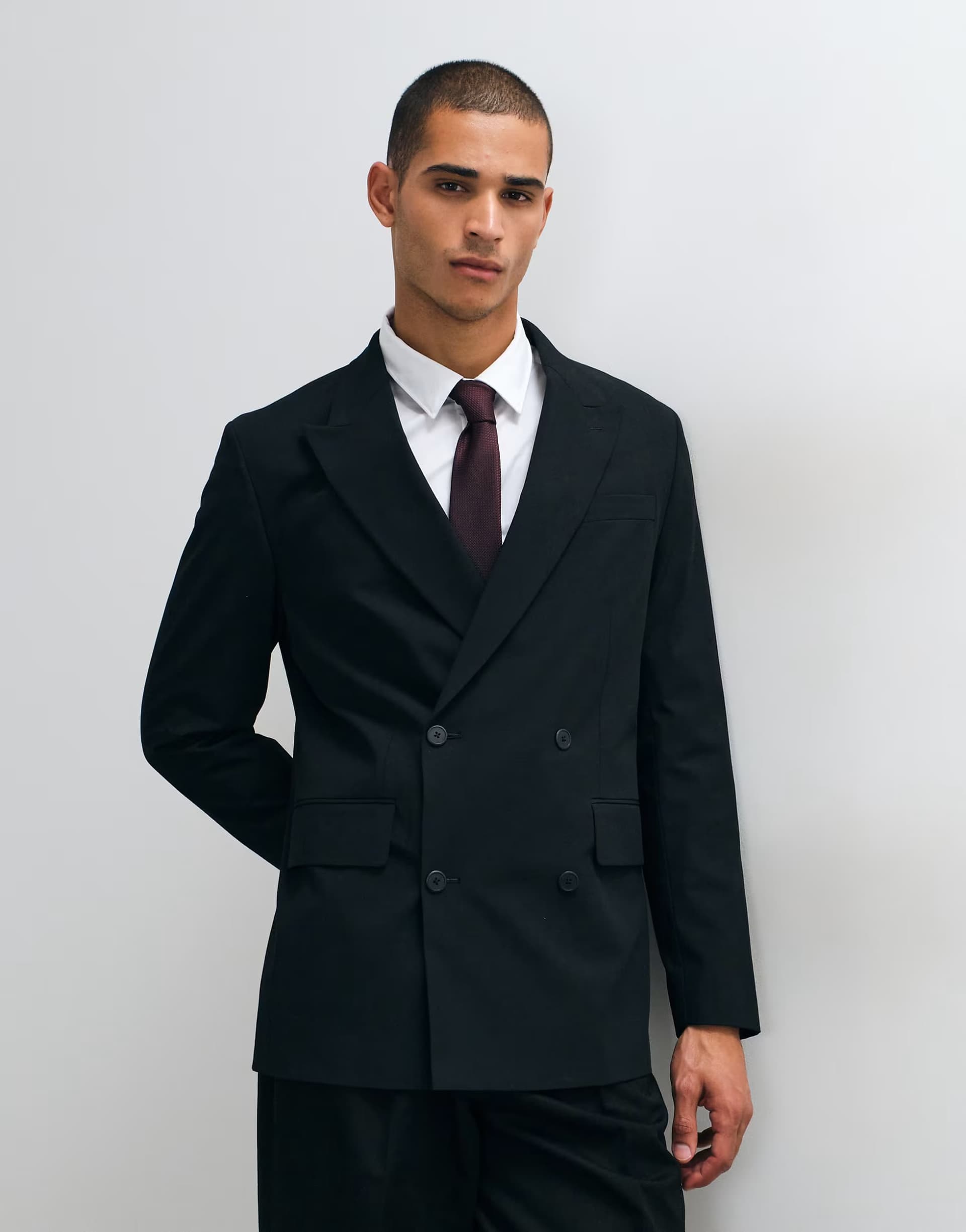 ASOS Mango Boston double breasted suit blazer co-ord in black