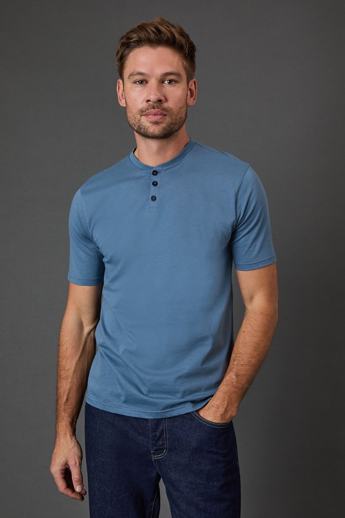 Burton Men's Blue Grandad Neck T-Shirt